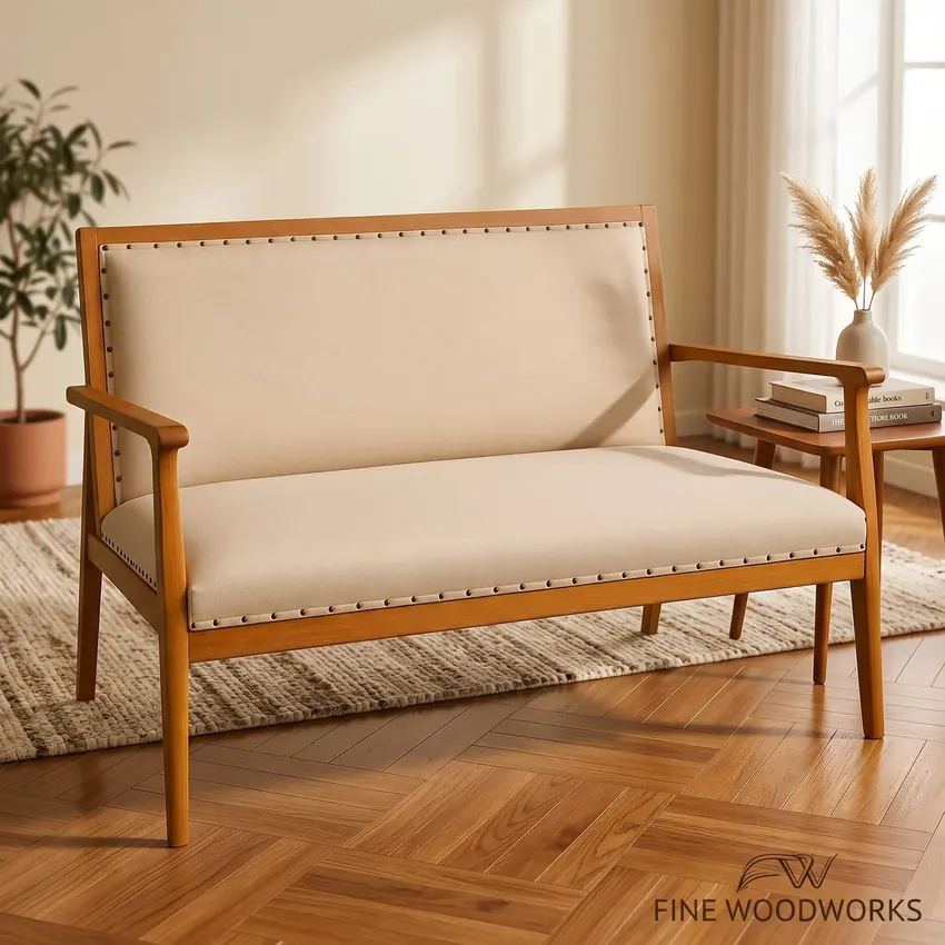 Bangku Loveseat Jati Aksen Paku Payung (Mid-Century Settee)