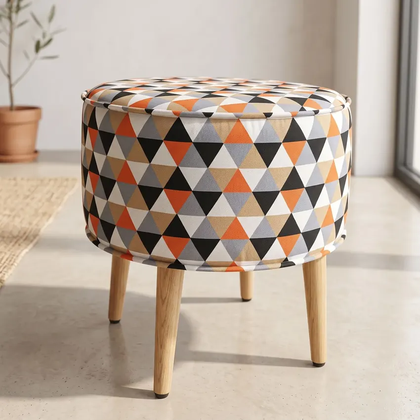 Stool Puff Motif Geometris (Geometric Ottoman Stool)